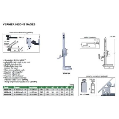 کولیس پایه دار ساده 30 سانت اینسایز مدل 300-1250